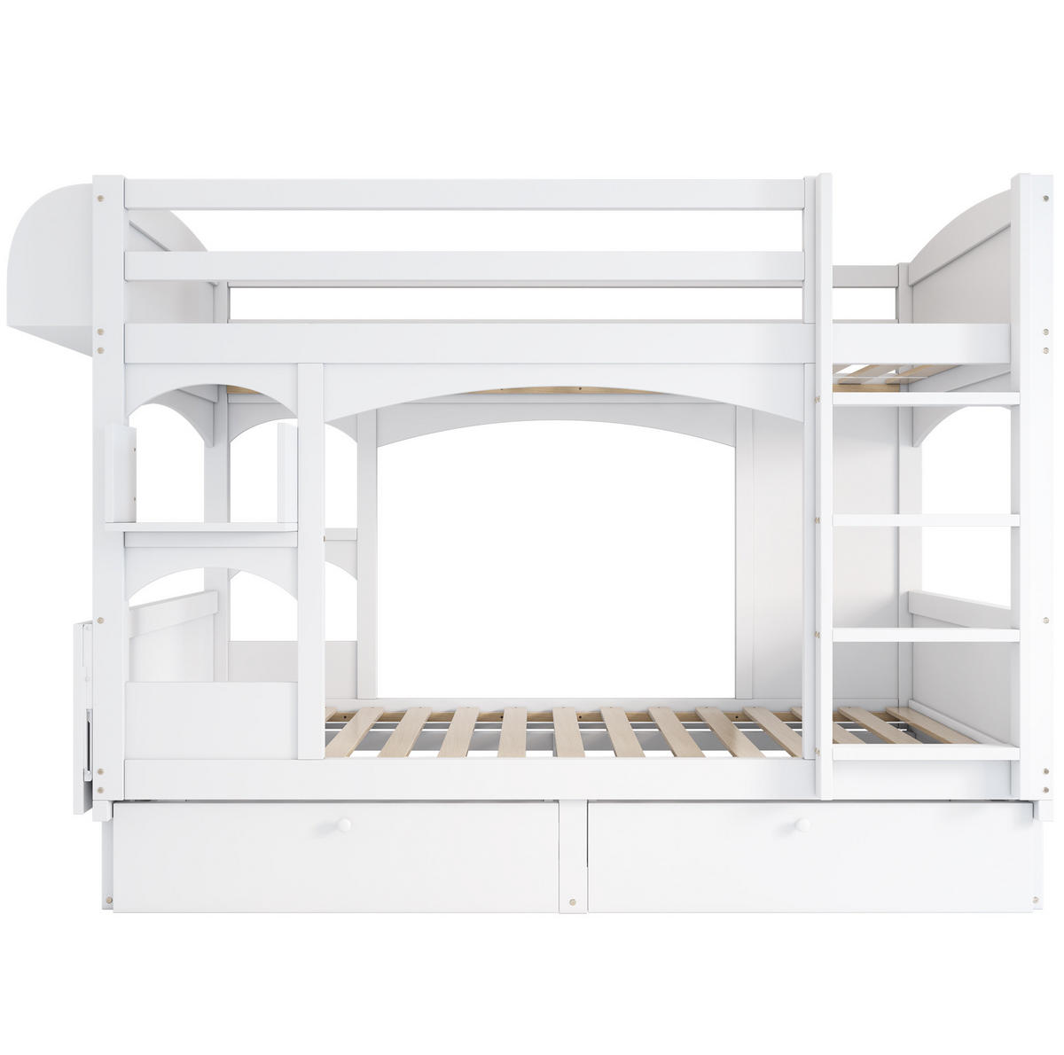 ETAGENBETT 90/200 cm Weiß mit klappbarem Schreibtisch und 2 Schubladen - Weiß, Holz (90/200cm) - Flora Grace