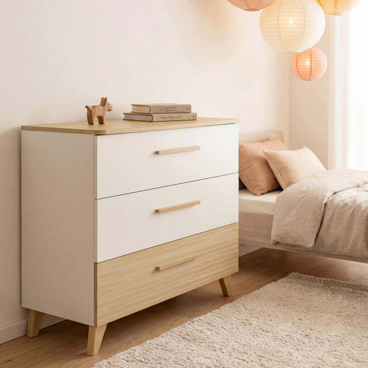 WICKELKOMMODE Theo - Eichefarben/Weiß, Holz/Holzwerkstoff (110/98/75cm) - Roba