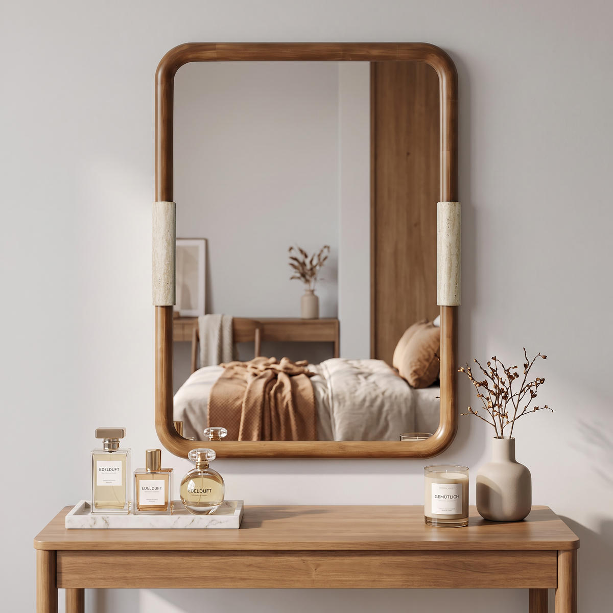RECHTECKIGEM Holz Wandspiegel mit Rahmen B56×H76cm - Braun, Naturmaterialien/Holz (3/76.5/56cm) - Hometopia