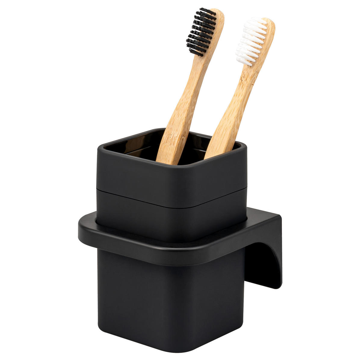 ZAHNPUTZBECHER SAVONA Softtouch, schwarz, eckig - Schwarz, Kunststoff (9/10.5/9cm) - bremermann