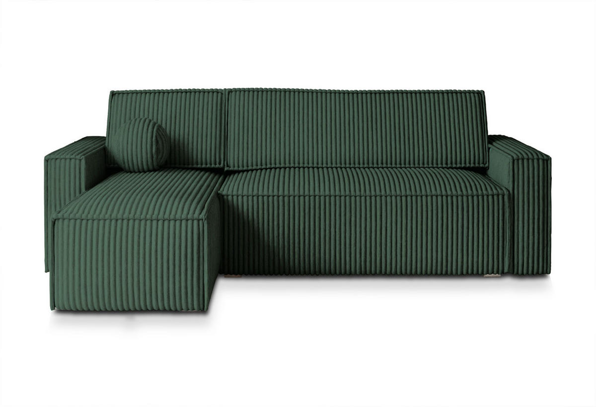 ECKSOFA RAVELO T Grün Kordstoff mit Schlaffunktion - Grün, Holz (240/140cm) - MASSENO