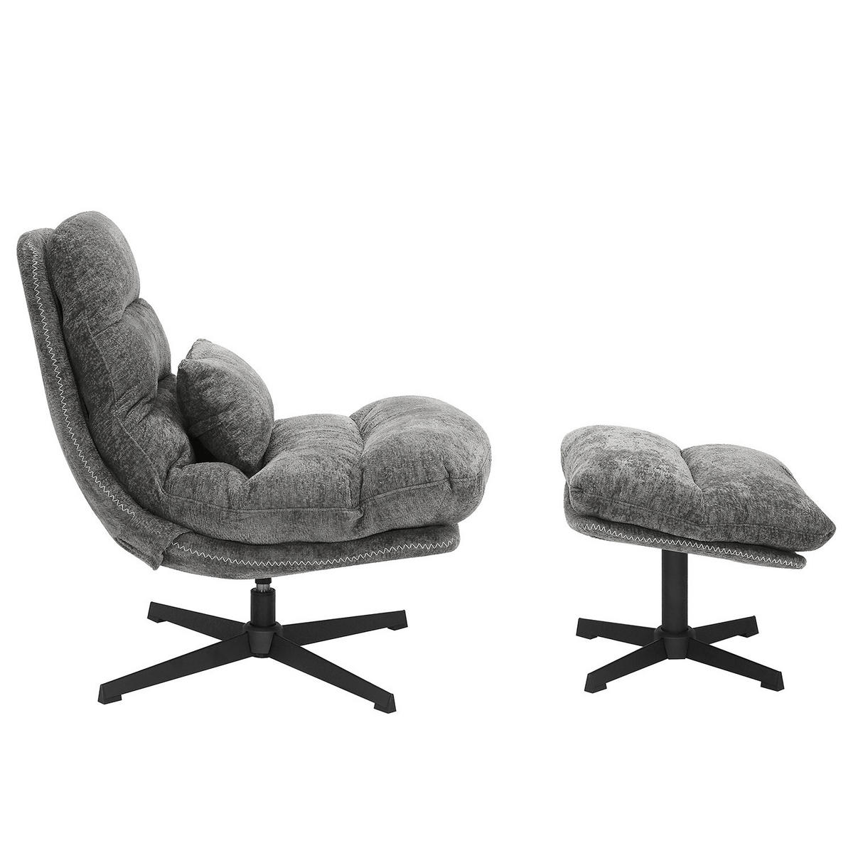 RELAXSESSEL - Chenille - Schwarz/Grau, Textil/Metall (84/88/94cm) - home24