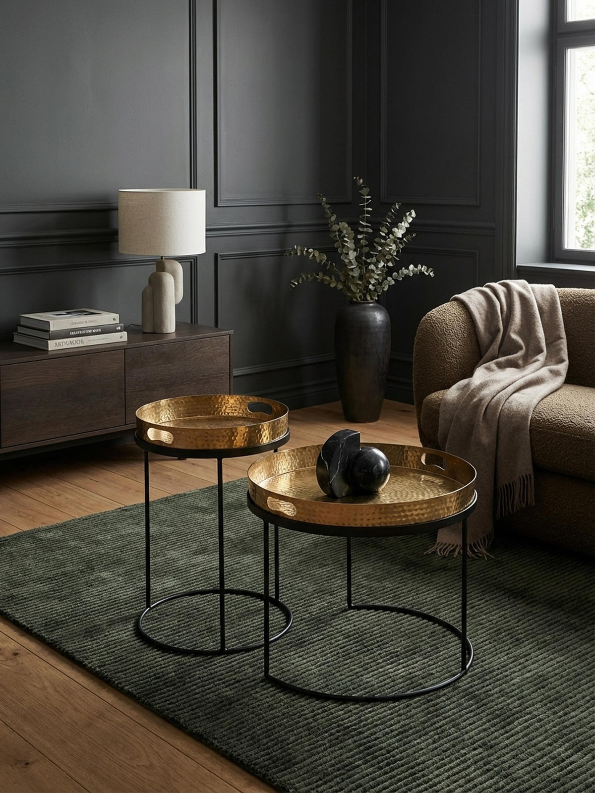 BEISTELLTISCH Aluminium Stahl Hammerstruktur Abnehmbare Platte NERA, Gold 38x38x45 cm - Goldfarben/Schwarz, Metall (38/38/45cm) - KADIMA DESIGN