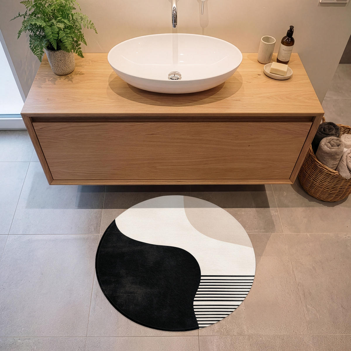 KÚPEĽŇOVÁ PREDLOŽKA Abstraktné - Japonské - Béžové - Moderné 70x70 cm - čierna/béžová, textil/plast (70/70cm) - OnlyWow