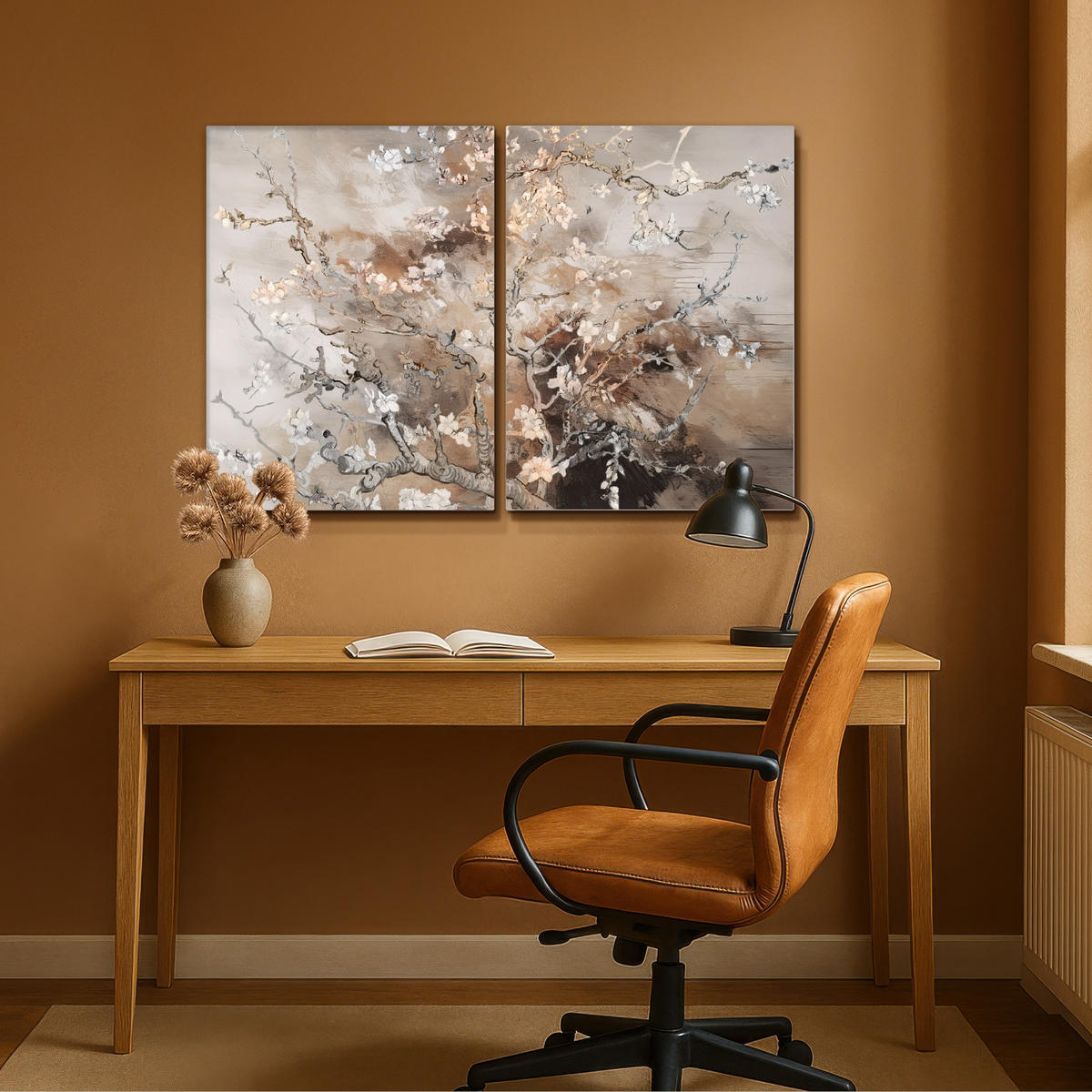 LEINWANDBILD 2er Set Mandelblüte - Abstrakt - Beige 120x80 cm - Beige, Textil (120/80cm) - MuchoWow