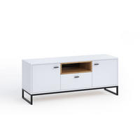 LOWBOARD OMAN mit 2 Türen und 1 Schublade, Weiß+eiche Artisan - Schwarz/Weiß, Holzwerkstoff/Metall (135/55/40cm) - Beautysofa