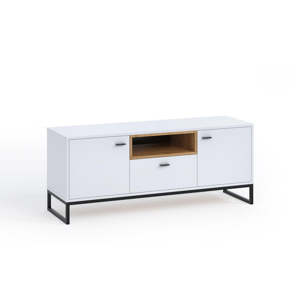 LOWBOARD OMAN mit 2 Türen und 1 Schublade, Weiß+eiche Artisan - Schwarz/Weiß, Holzwerkstoff/Metall (135/55/40cm) - Beautysofa