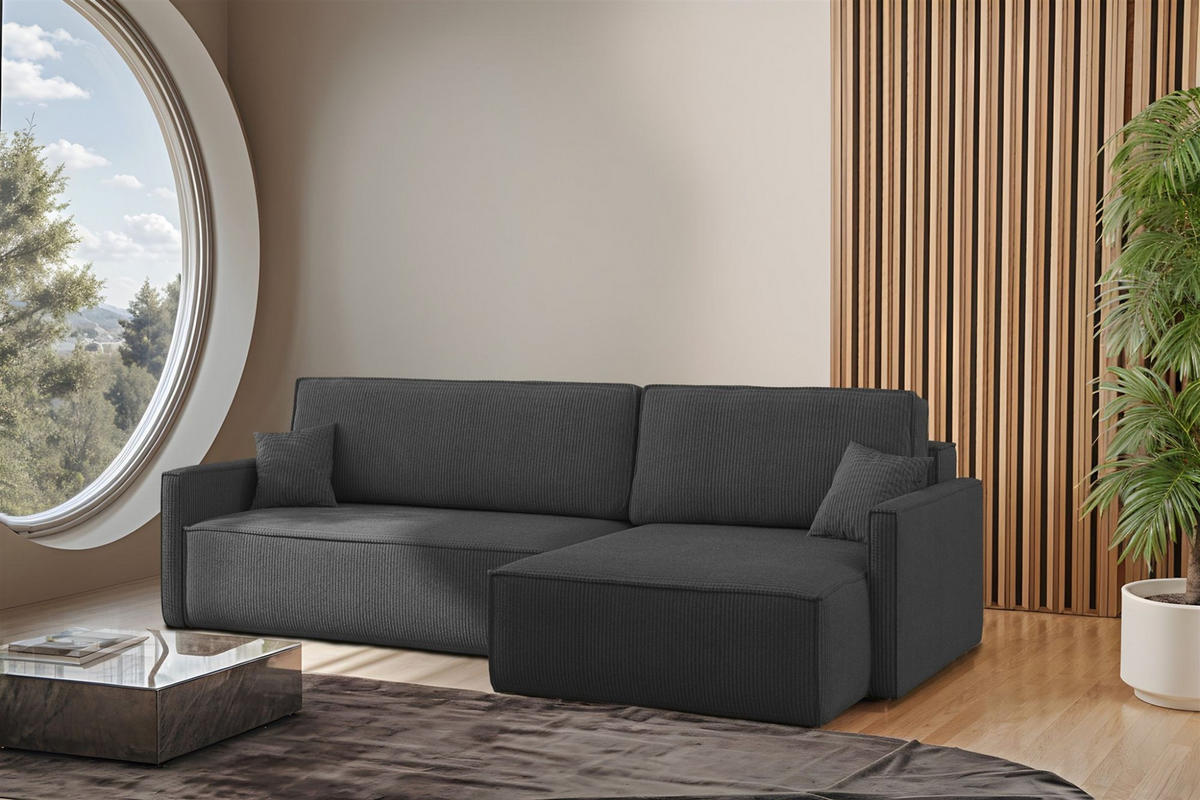 ECKSOFA Louis Scala - Dunkelgrau, Holzwerkstoff/Textil (250/142cm) - Fun Möbel