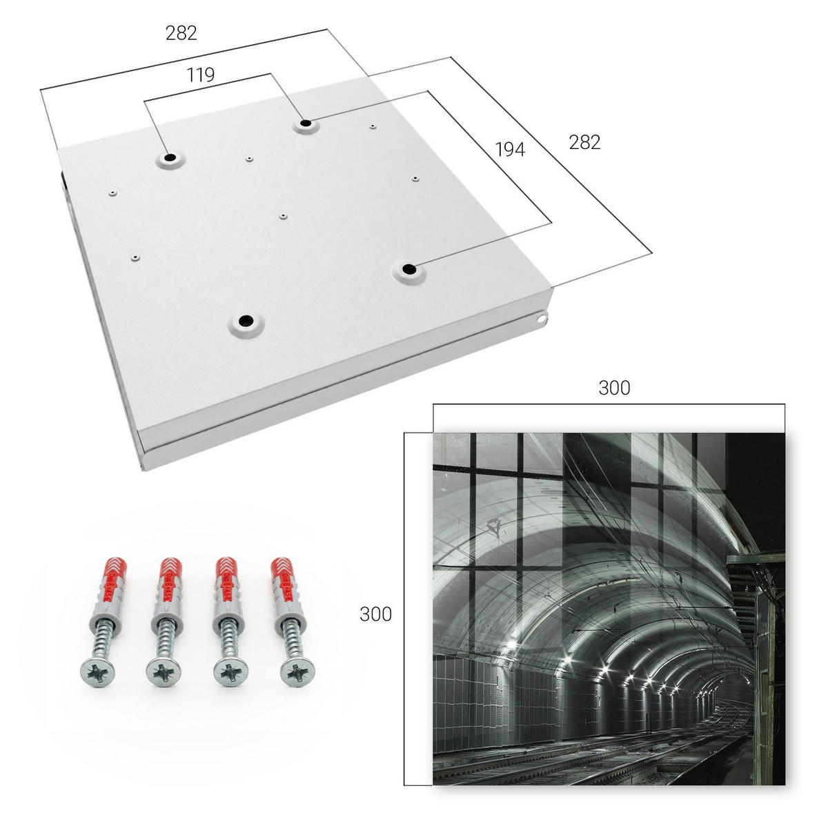 SCHLÜSSELBOX Weiß 30x30 cm – Türöffnung nach rechts - Eisenbahntunnel - Grau, Metall (30/30/5cm) - TULUP