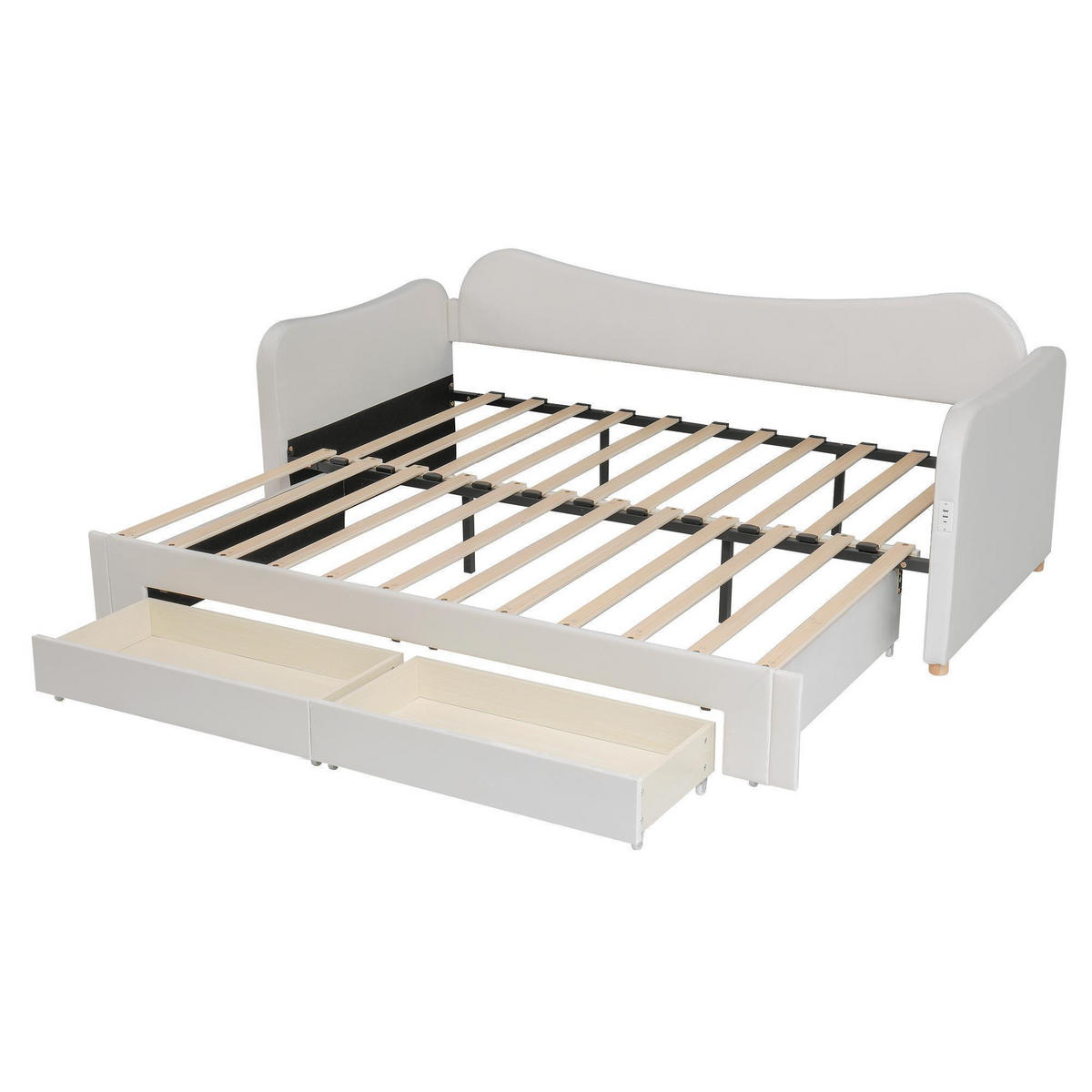 POLSTERBETT 90x200cm mit USB-Anschluss in Beige Samt - Beige, Holz/Textil (90/200cm) - KOMHTOM