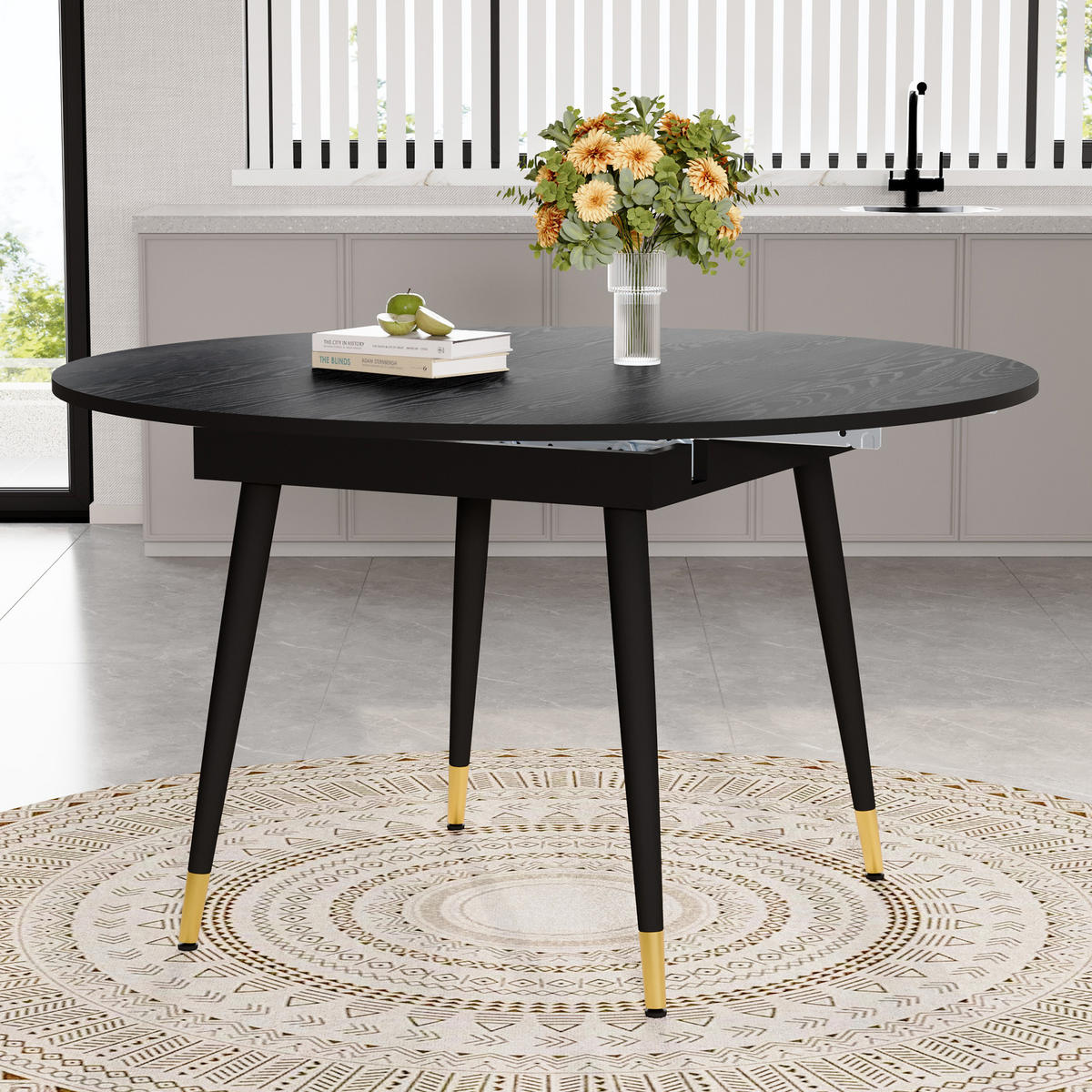 ESSTISCH ausziehbar rund/oval DE-40082 Schwarz - Schwarz, Holzwerkstoff (85/135/77cm) - ComfortXL