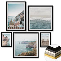 WANDBILDER 5er-Set - 50x50 cm & 20x30 cm & 40x60 cm Schwarzer Rahmen - Wasserfälle, Berge, Brücken, Bäume - Schwarz, Kunststoff (40/60cm) - ArtPrintCave