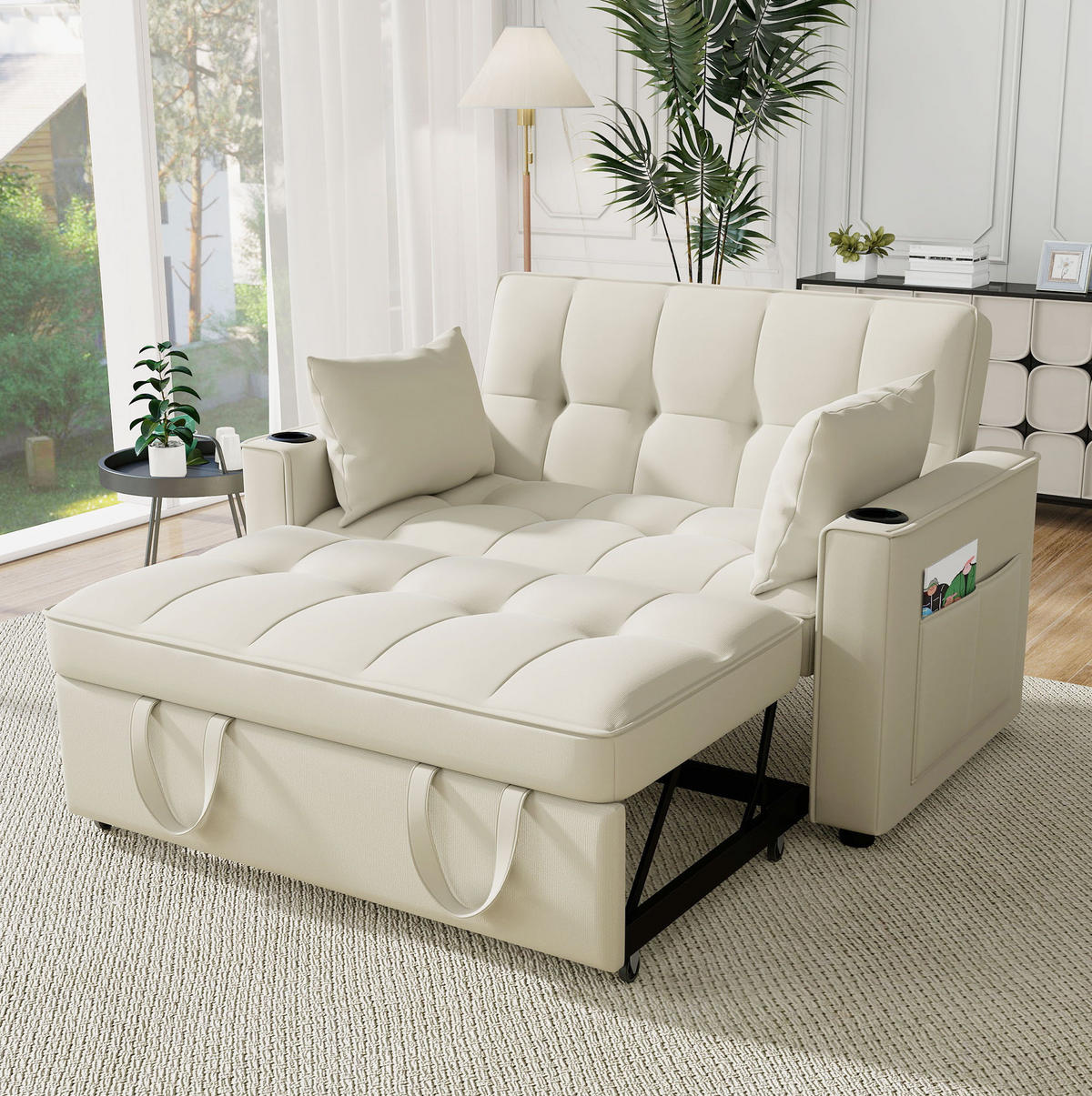 SCHLAFSOFA mit Schlaffunktion 137 x 76,5 cm Samt Beige - Beige, Metall (76.5/83/137cm) - Meubliv