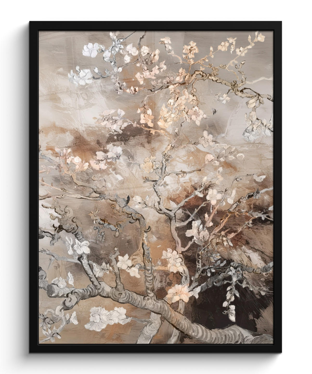 GERAHMTES BILD Mandelblüte - Kunst - Van Gogh - Beige - Abstrakt 60x80 cm - Braun, Papier (60/80cm) - MuchoWow