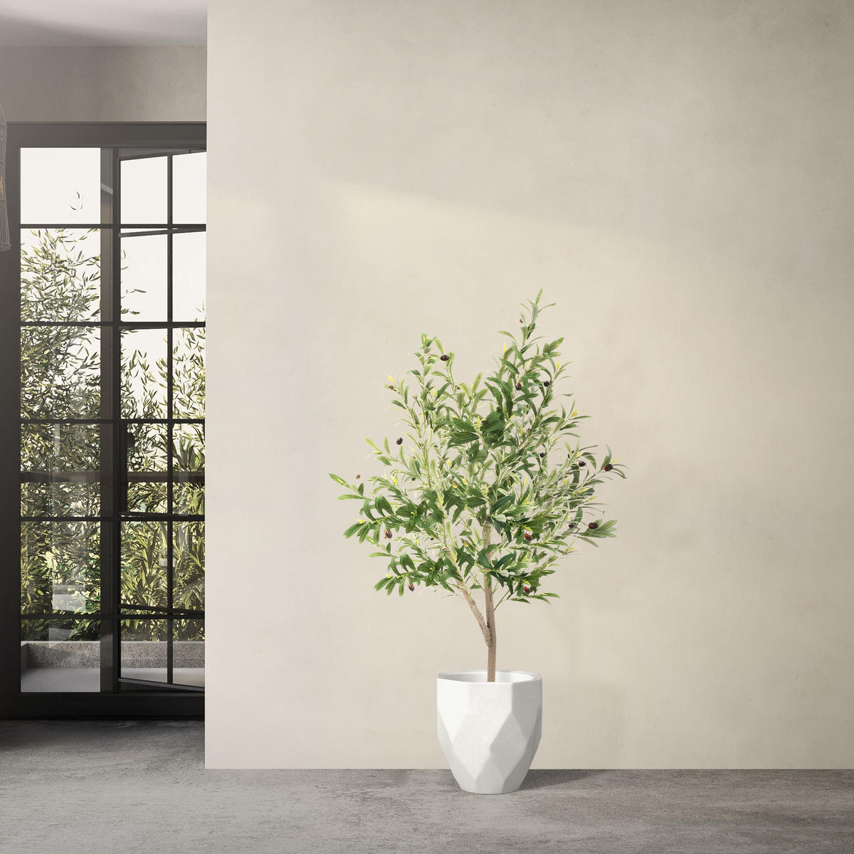 KUNSTPFLANZE Olive - Anthrazit/Grün, Holz/Kunststoff (150cm) - ML-DESIGN