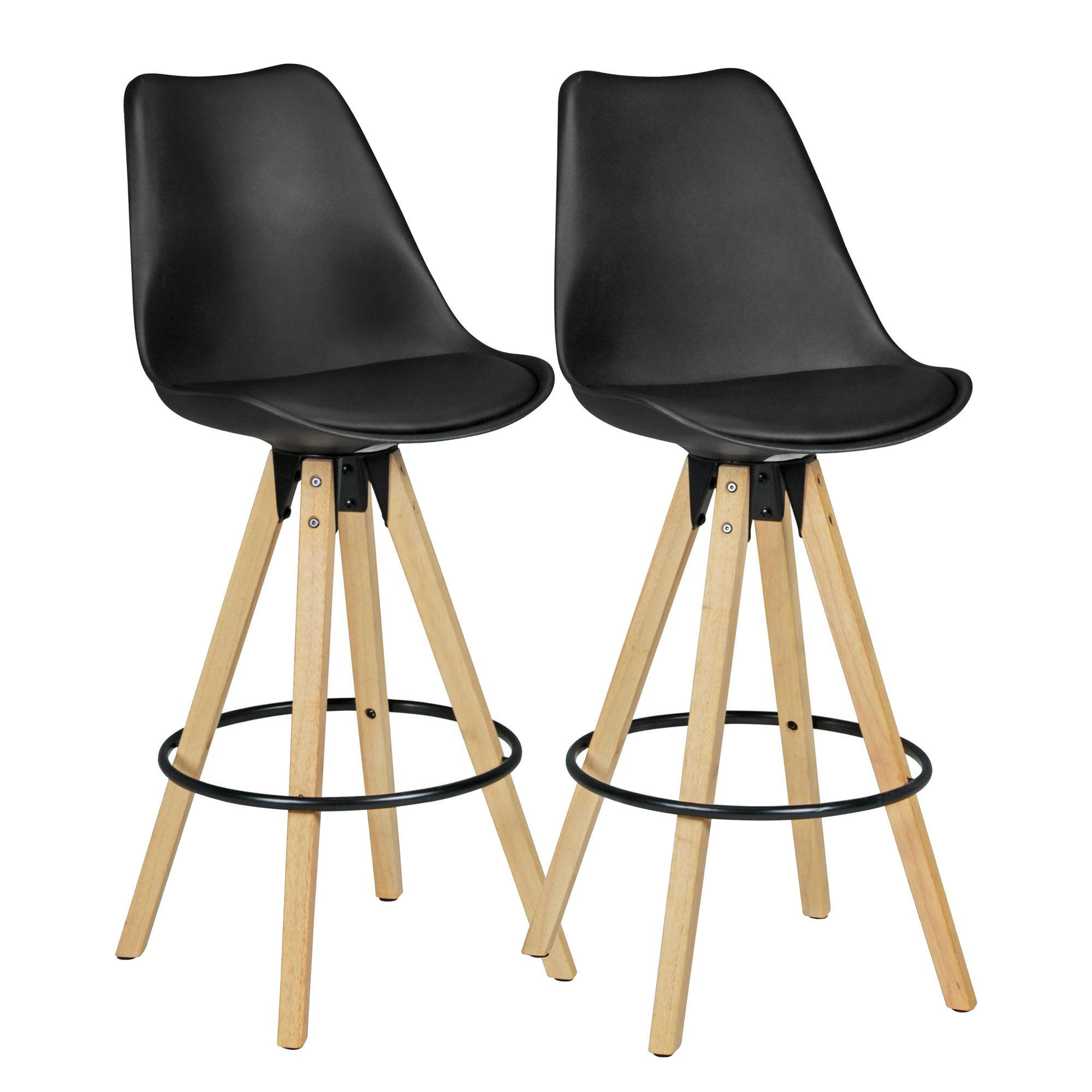 BARHOCKER Set - Ergonomisch Sitzschale, Holzbeine, Schwarz 45x45x113 cm - Beige/Schwarz, Holz/Kunststoff (45/113/45cm) - KADIMA DESIGN