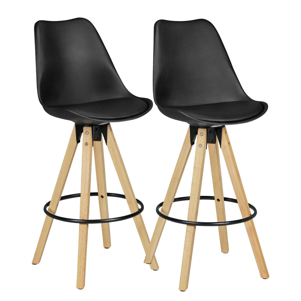 BARHOCKER Set - Ergonomisch Sitzschale, Holzbeine, Schwarz 45x45x113 cm - Beige/Schwarz, Holz/Kunststoff (45/113/45cm) - KADIMA DESIGN