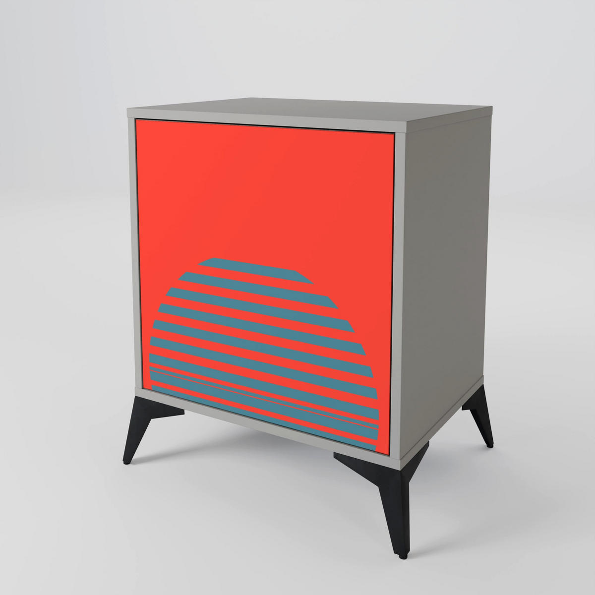 SIDEBOARD RISING GEOMETRY STARS, Grau, 57,5x42x75,5 cm, Goldfarbene Metallfüße - Goldfarben/Multicolor, Holzwerkstoff/Metall (57.5/75.5/42cm) - SpaceRebels