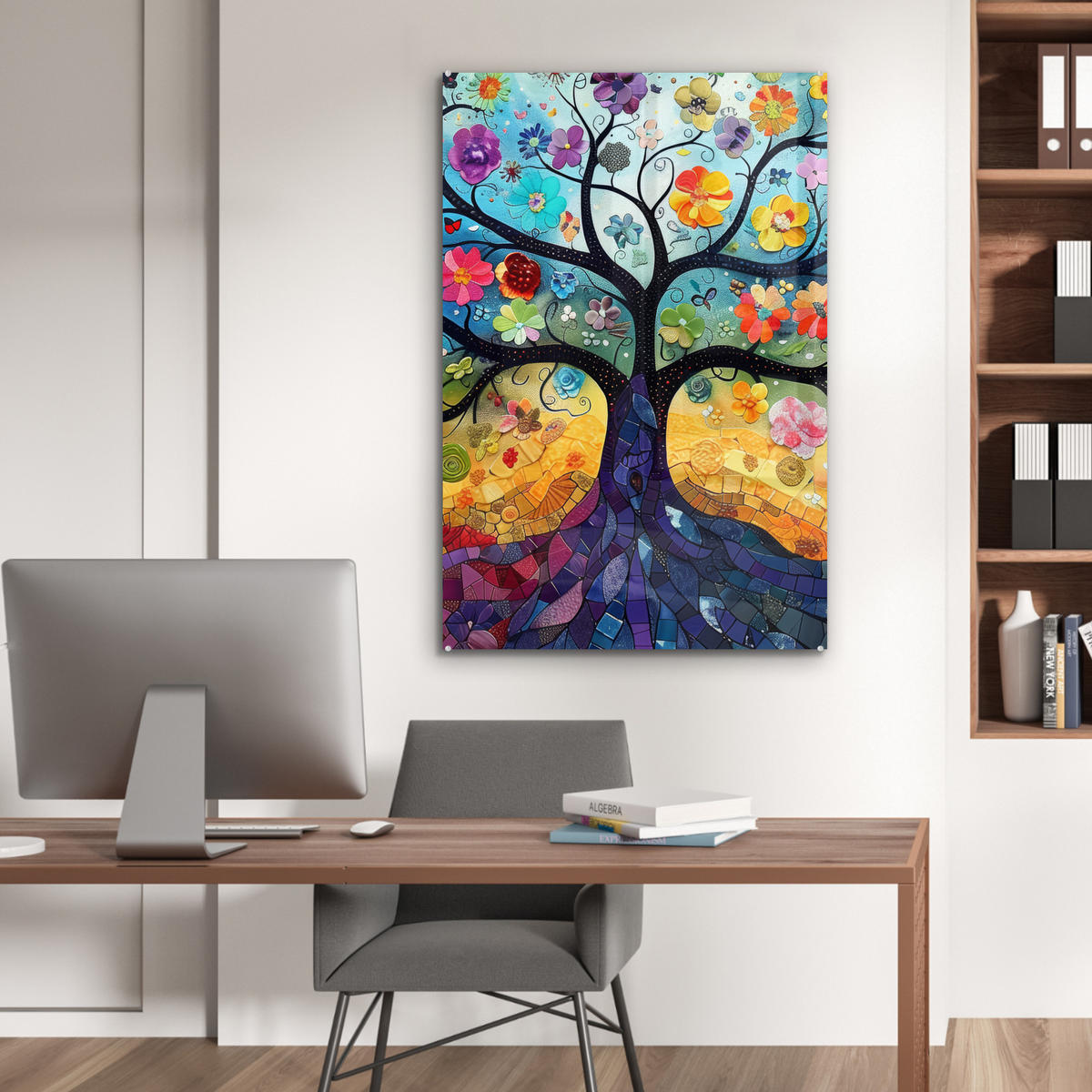 ACRYLGLASBILD Kunst - Baum des Lebens - Blumen - Hippie 60x90 cm - Dunkelblau, Glas (60/90cm) - MuchoWow