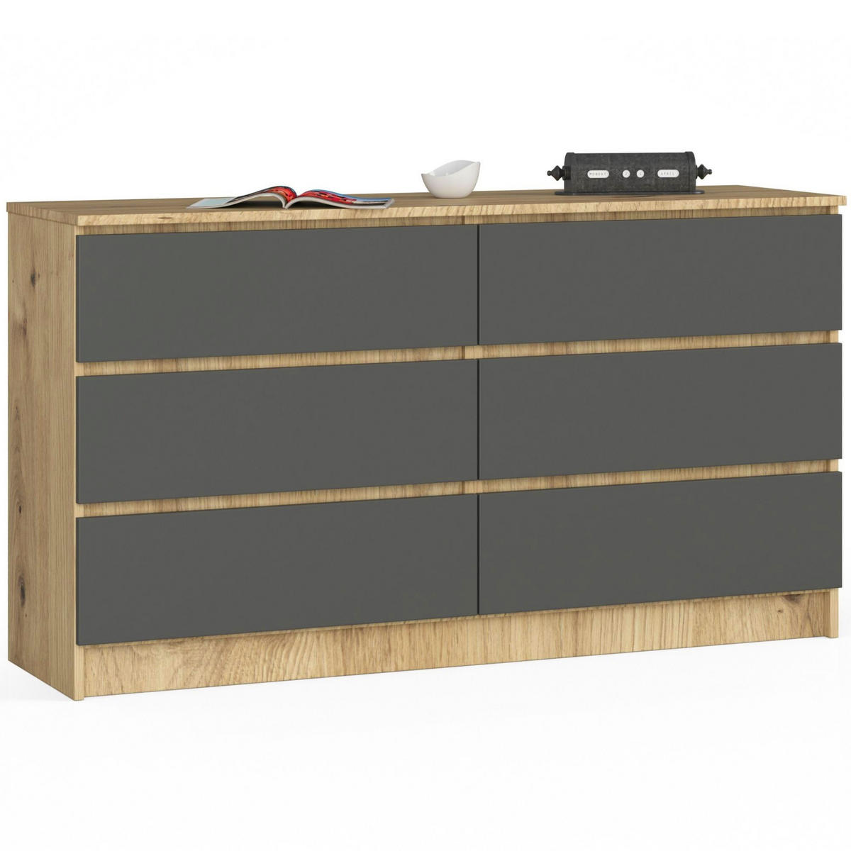 KOMMODE Eiche Artisan, Grau 138x40x77 cm - Eiche Artisan/Grau, Holzwerkstoff (138/77/40cm) - Akord
