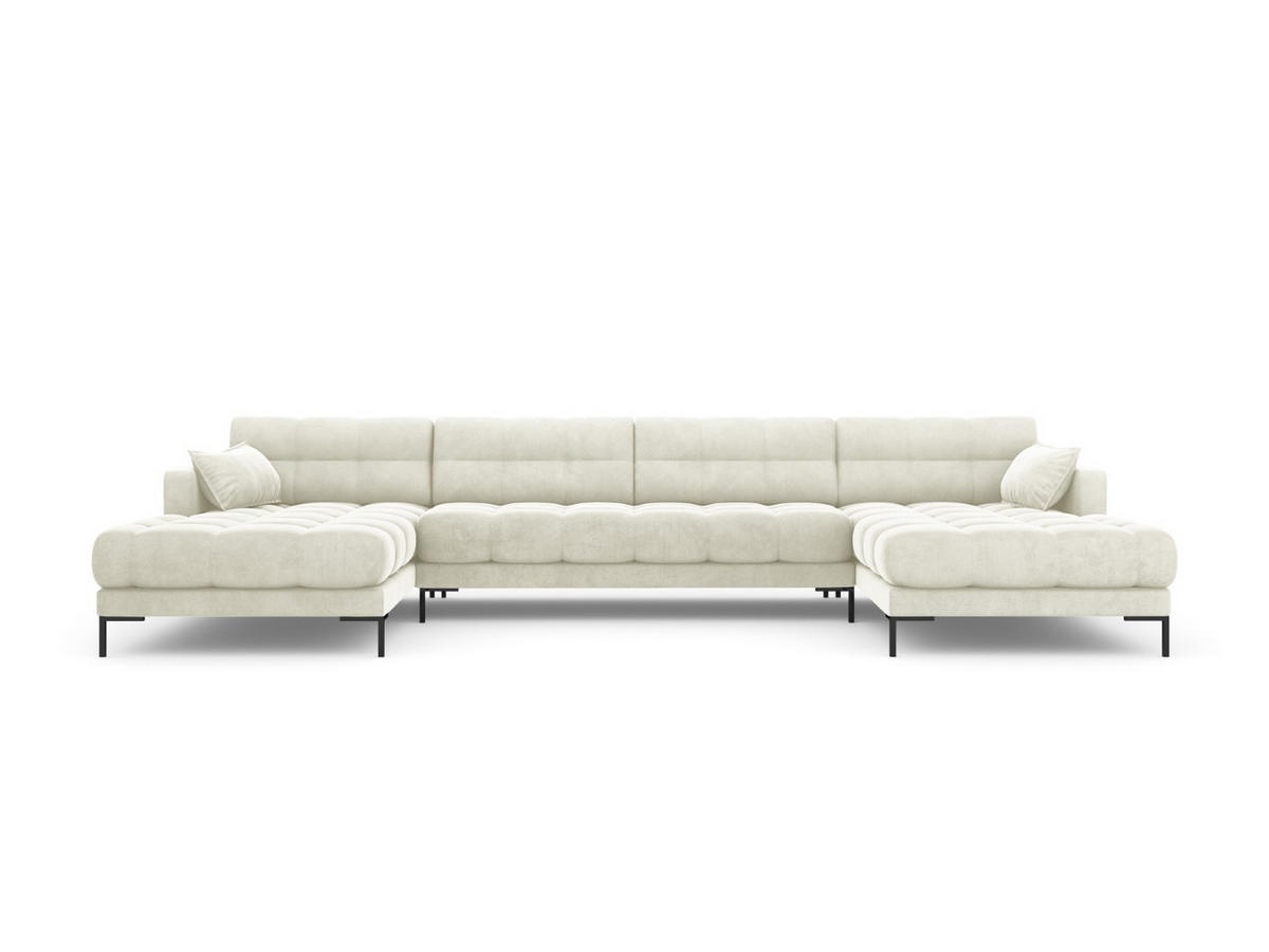 PANORAMASOFA Mamaia aus Samt leichtes beige 6 Sitzplätze - Creme, Textil (185/75/383cm) - Micadoni