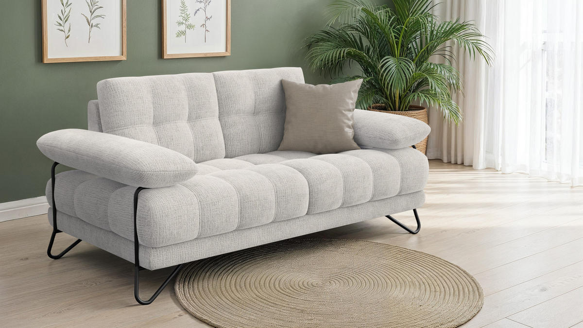 SOFA BUBBARA 2-Sitzer, creme - Creme/Schwarz, Holz/Textil (185/87/96cm) - Courtois Laville