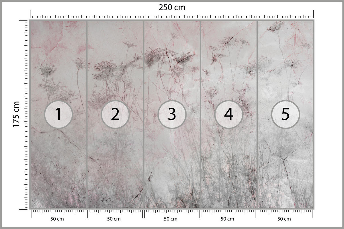 FOTOTAPETE für Schlafzimmer Blumen Wiese Gras Zarte Landschaft 250x175 - Violett/Rosa, Papier (250/175cm) - Muralo