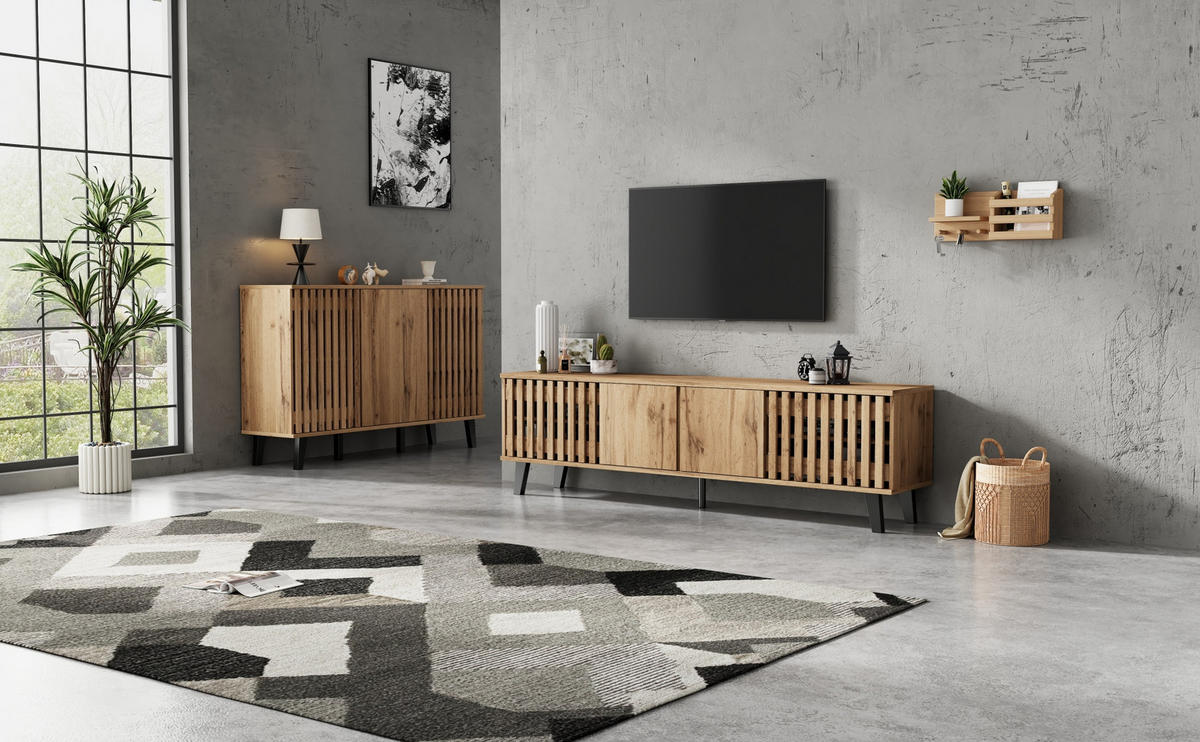 LOWBOARD 180/40/55 cm und 150/40/95 cm Naturholz aus Spanplatte mit Türen - Hellbraun, Holzwerkstoff (40/55/180cm) - OKMYHOME