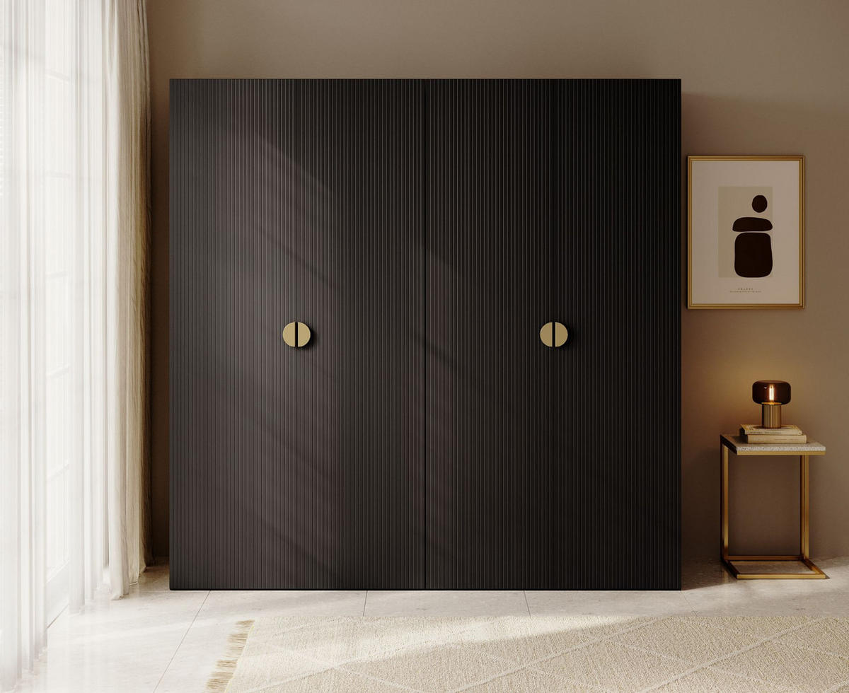 KLEIDERSCHRANK Moonir Schwarz 200 cm - Goldfarben/Schwarz, Holzwerkstoff/Metall (200/200.5/57cm) - Selsey
