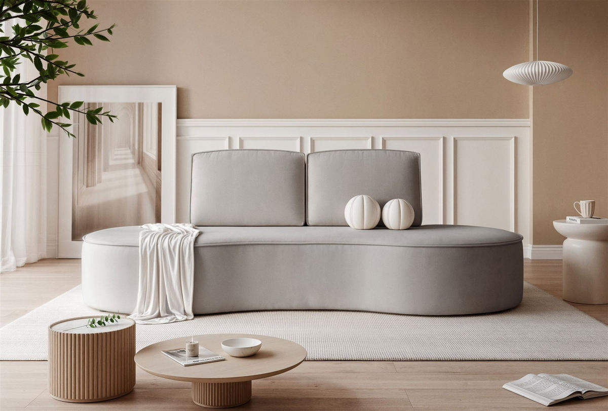 SOFA 3-sitzer Arlet In Stoff Riviera - Hellgrau, Holzwerkstoff/Textil (234/88/101cm) - Fun Möbel