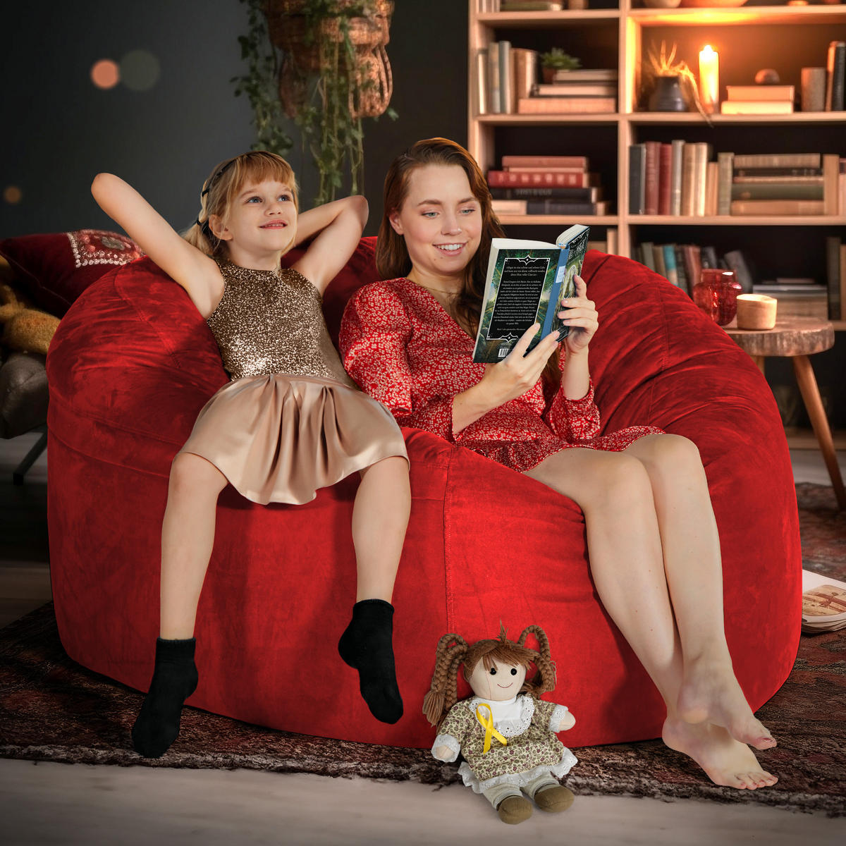 RIESEN-SITZSACK XXL JUMBO Velours 5ft - Rot, Textil (150/120/150cm) - Green Bean