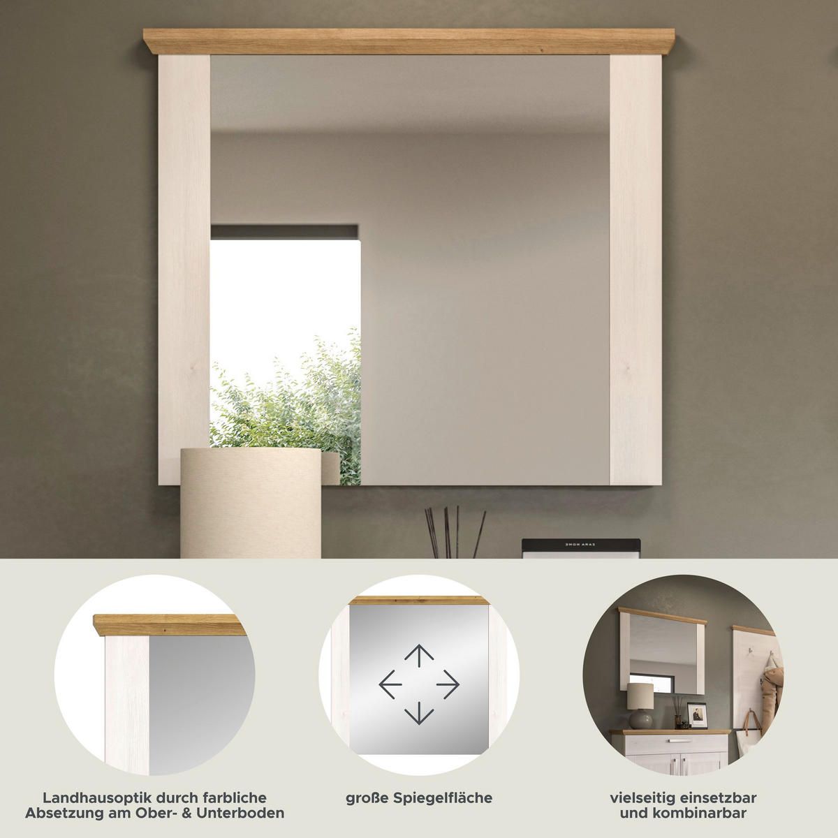 SPIEGEL Siena Garderobe in Sibiu Lärche Nachbildung und Artisan Eiche Nachbildung B/H/T: 82x70x4 cm - Lärchefarben, Holzwerkstoff (82/70/4cm)