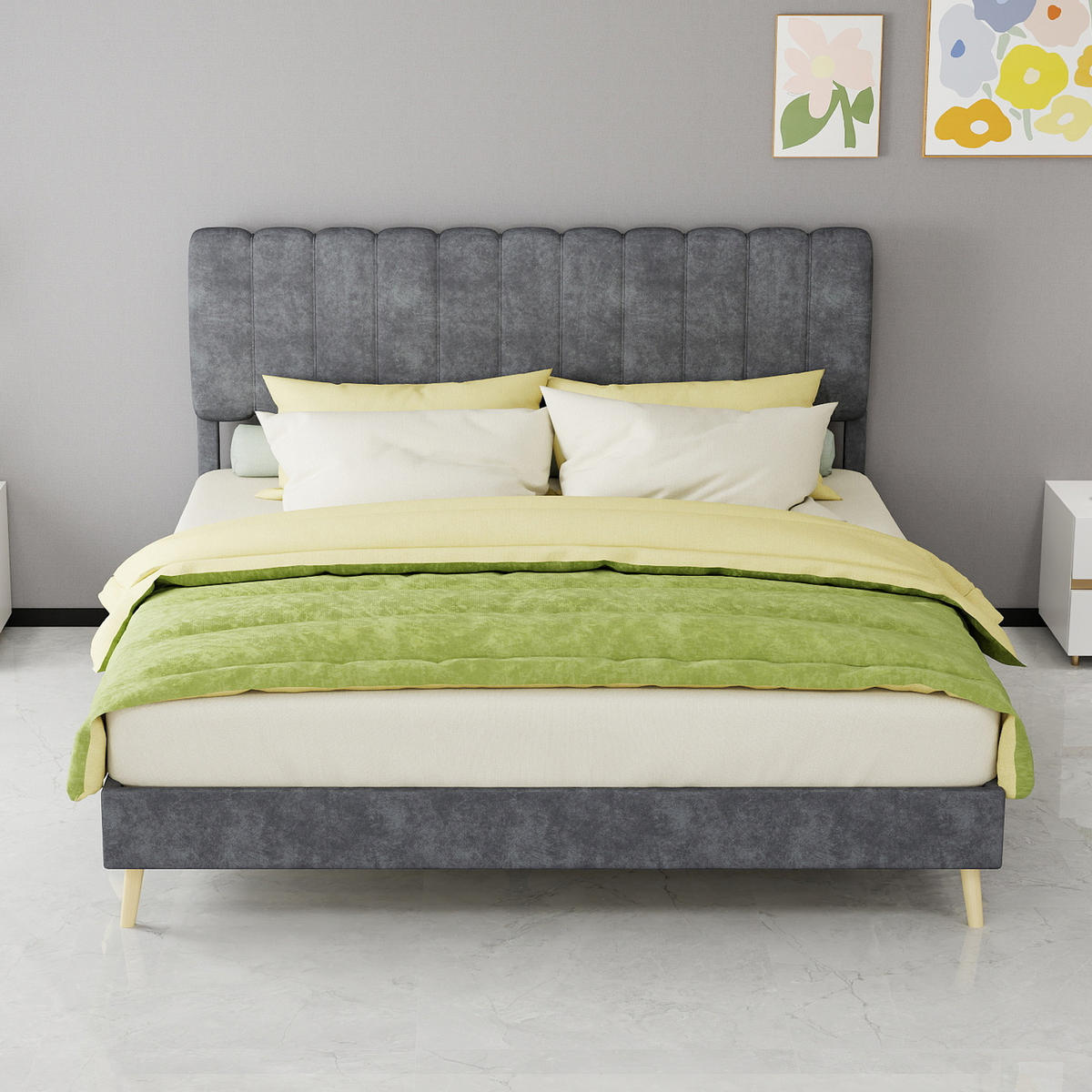 POLSTERBETT 160/200 cm DE-32951 mit hohem Kopfteil und Matratze Grau - Grau, Metall (160/200cm) - ComfortXL