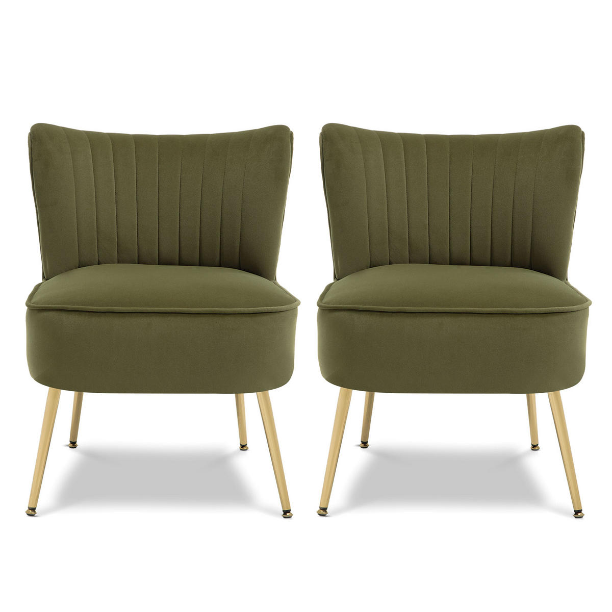 COCKTAILSESSEL 2er-Set Judith aus olivgrünem Samt - Goldfarben/Olivgrün, Holz/Textil (53.5/72/67.5cm) - Sicaan