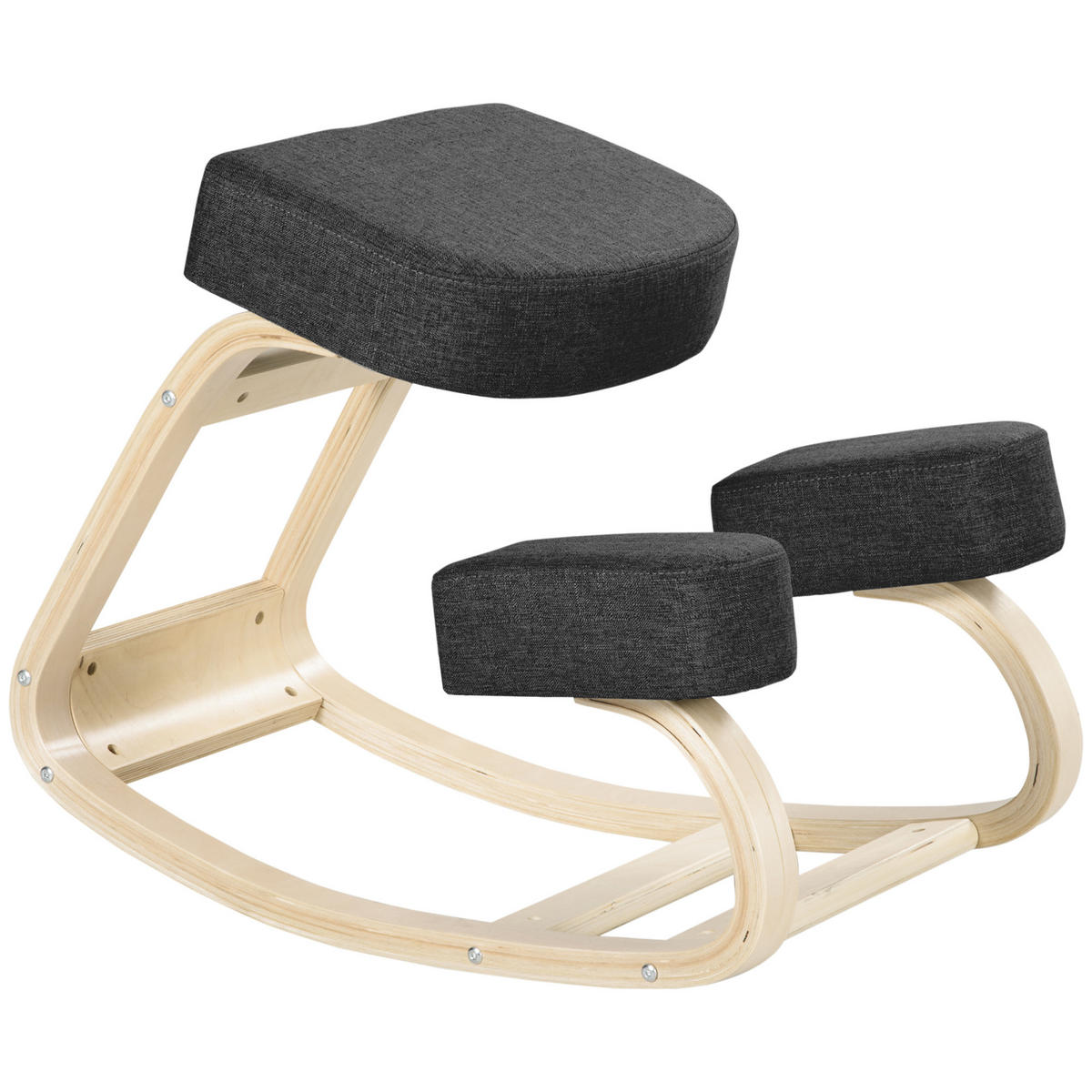 KNIESTUHL ergonomischer Polsterhocker Birkenholz bis 120kg belastbar Schwarz - Schwarz, Holz (51/58/69cm)