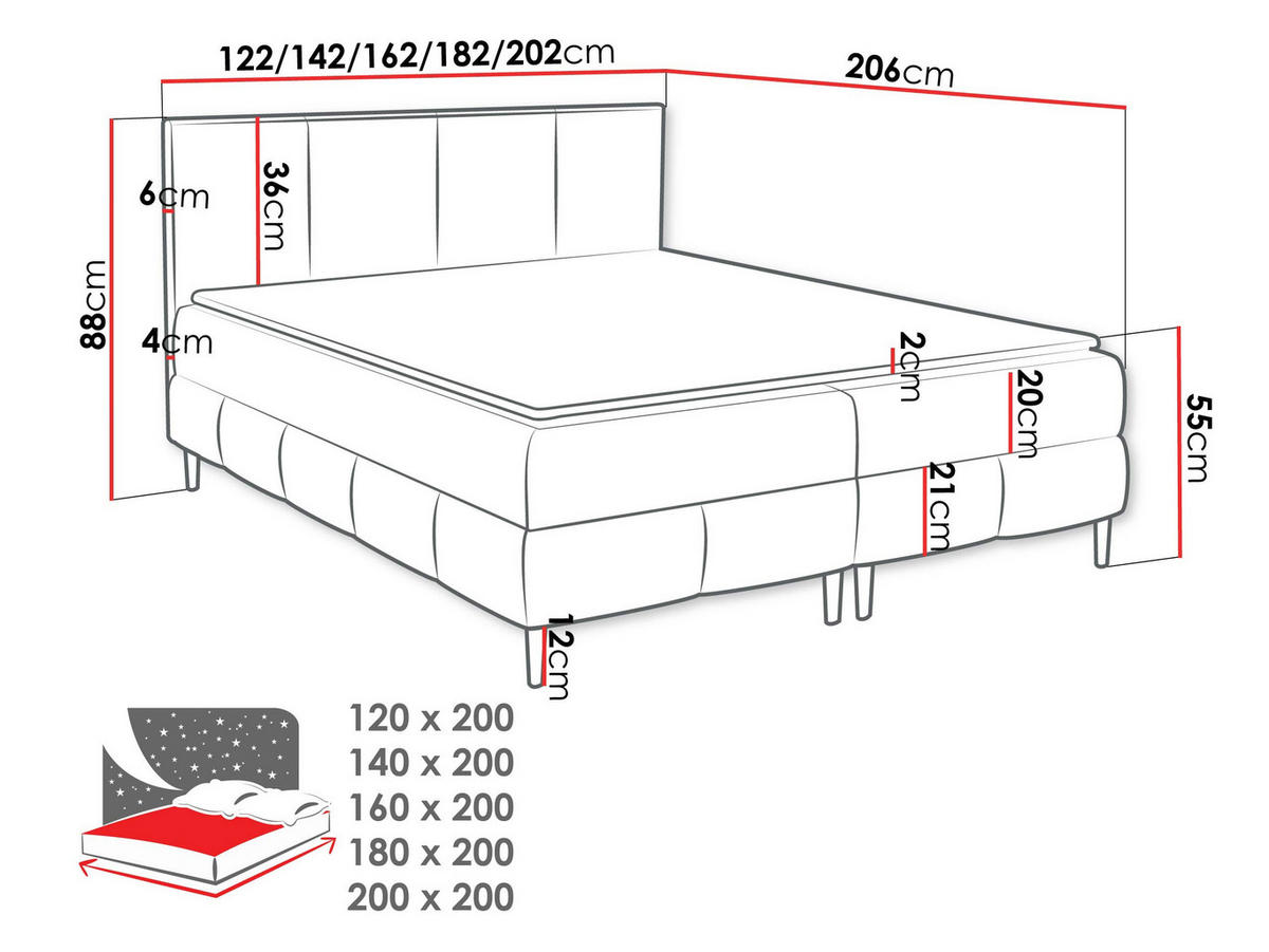 BOXBETT Box Best 2 - Blau/Schwarz, Holz/Holzwerkstoff (140/200cm) - MIRJAN24