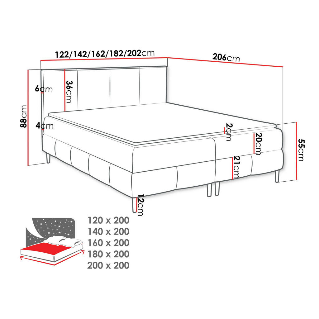 Thumbnail - Mirjan24 Boxbett, Grau, Textil, H3, Höhe ca. 20 cm, Rechteckig, 140x200 cm, Schlafzimmer, Betten, Boxspringbetten