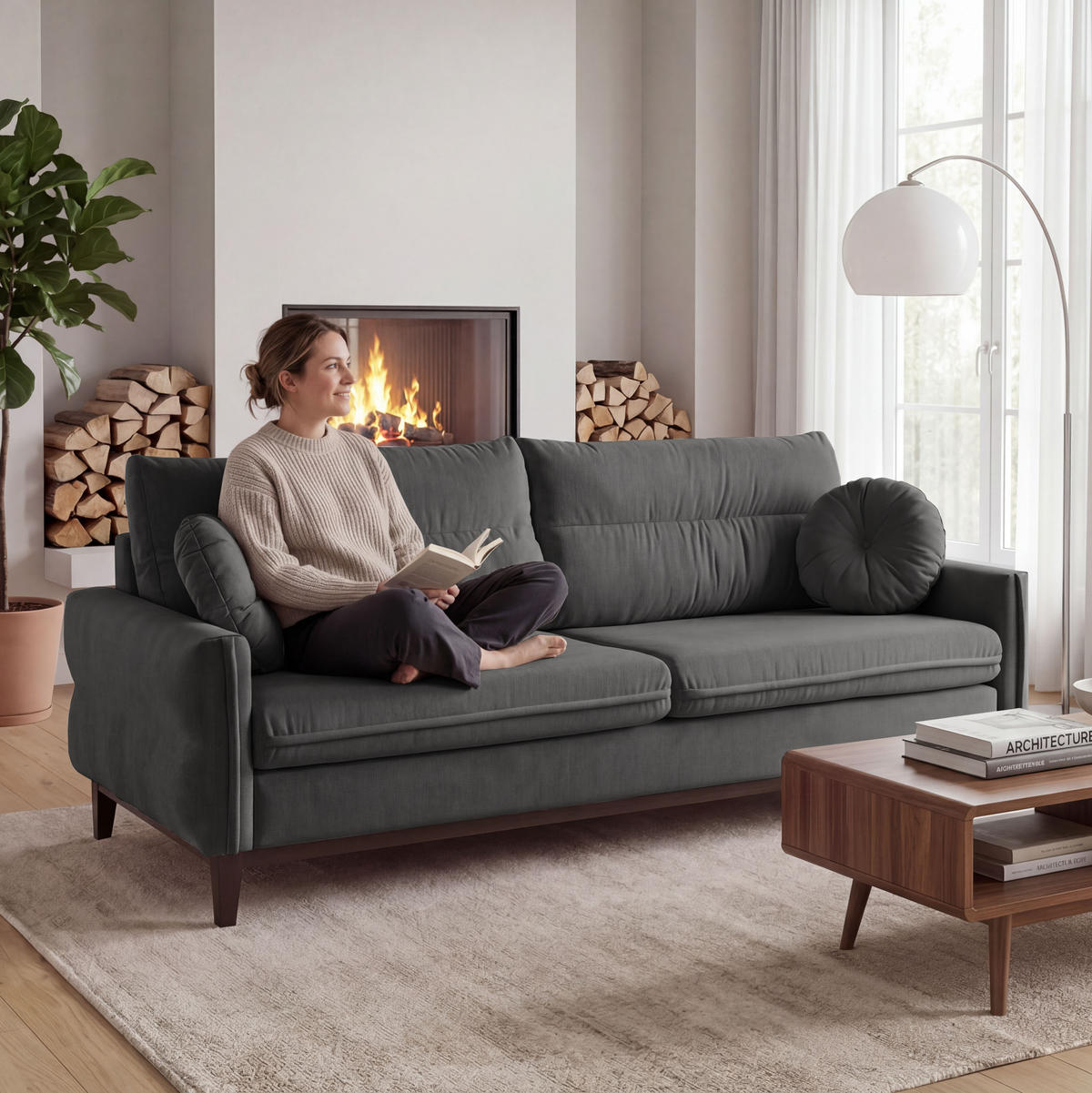 SOFA 2-SITZER Belweder Velours grau - Wengefarben/Grau, Holz/Textil (218/95/94cm) - Beautysofa