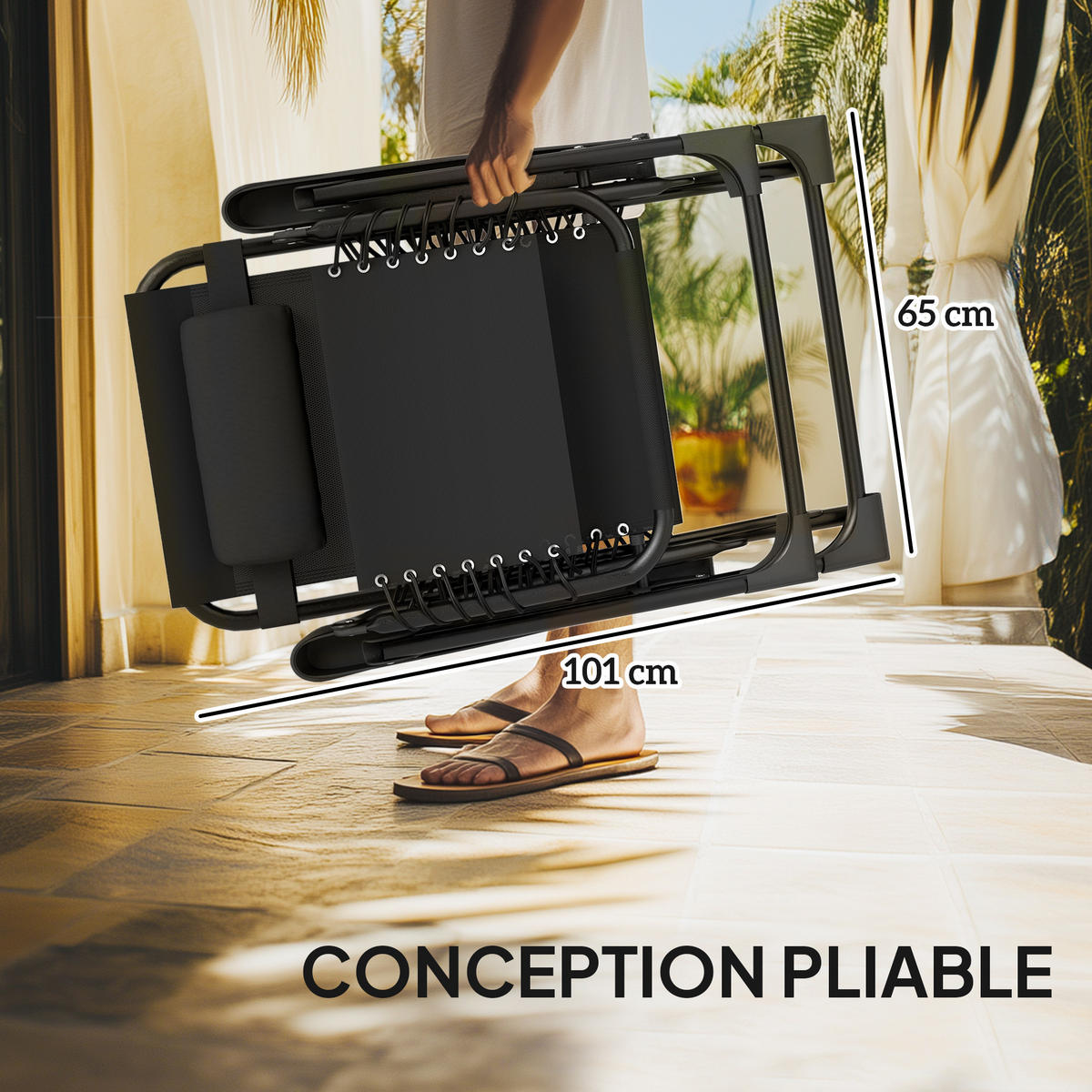 SONNENLIEGE-SET DE-15675 5-fach verstellbar, mit Tisch Schwarz - Grau, Metall (65/110/90cm) - ComfortXL