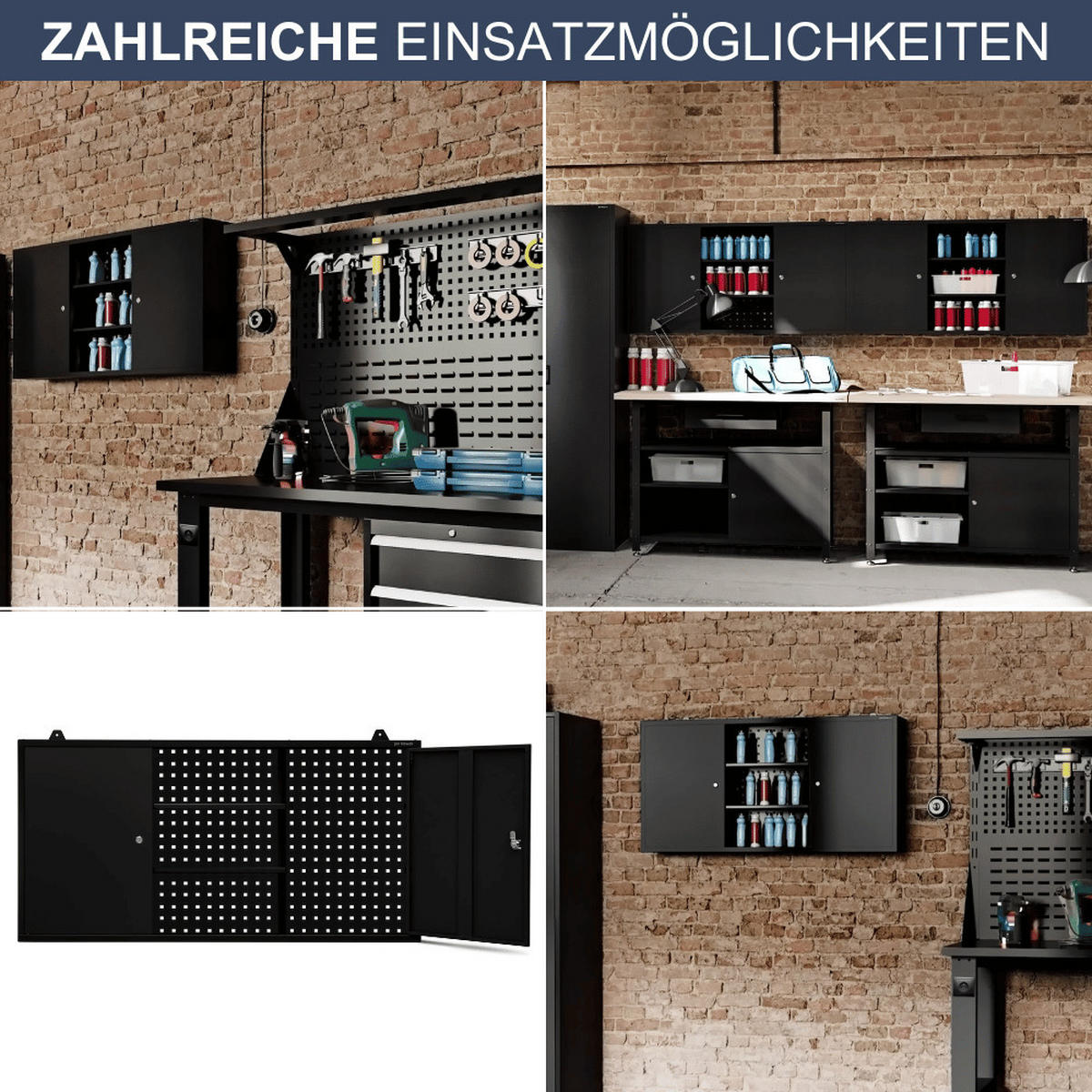 HÄNGESCHRANK Werkstatt abschließbar OLIS 60x120x20cm Schwarz - Schwarz, Metall (120/60/20cm) - DELUKE