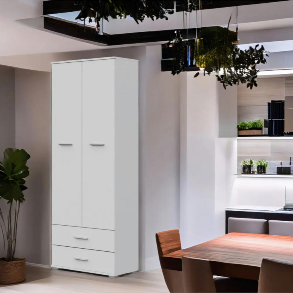 HOCHSCHRANK FAUSKE SZF4-2D2S Schubladen Weiß - Silberfarben/Weiß, Holzwerkstoff/Kunststoff (69/180/36cm) - Komodee