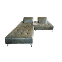 SOFA MIT HOCKER WIOLO Grün Leder - Silberfarben/Grün, Leder (220/83/240cm) - KAWOLA