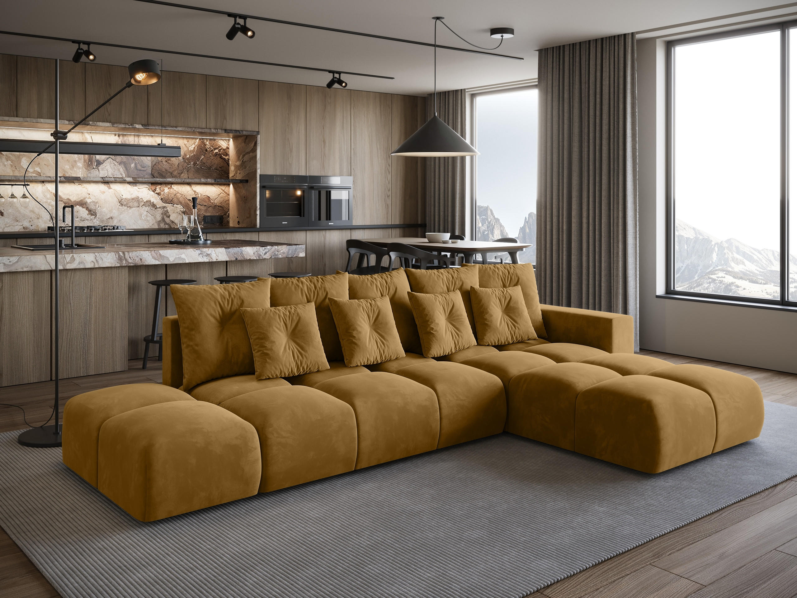 ECKSOFA mit Schlaffunktion RAMIRO Gelb - Gelb, Textil (325/185cm)