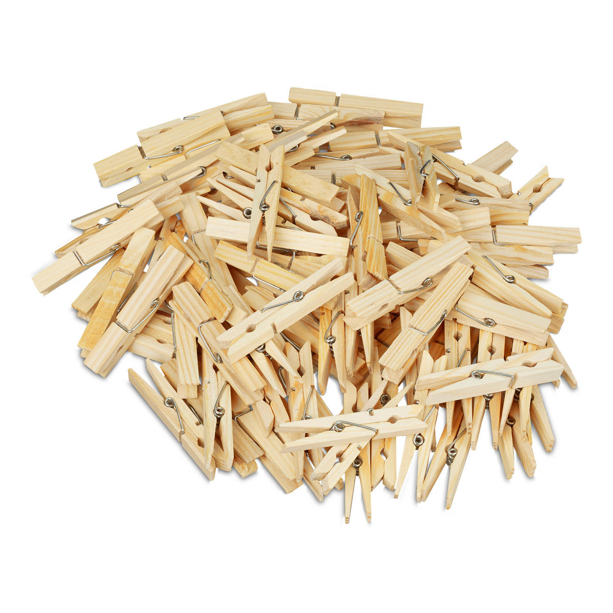 100XWÄSCHEKLAMMERN - Hellbraun, Holz/Metall (7/1.4/1cm) - Relaxdays