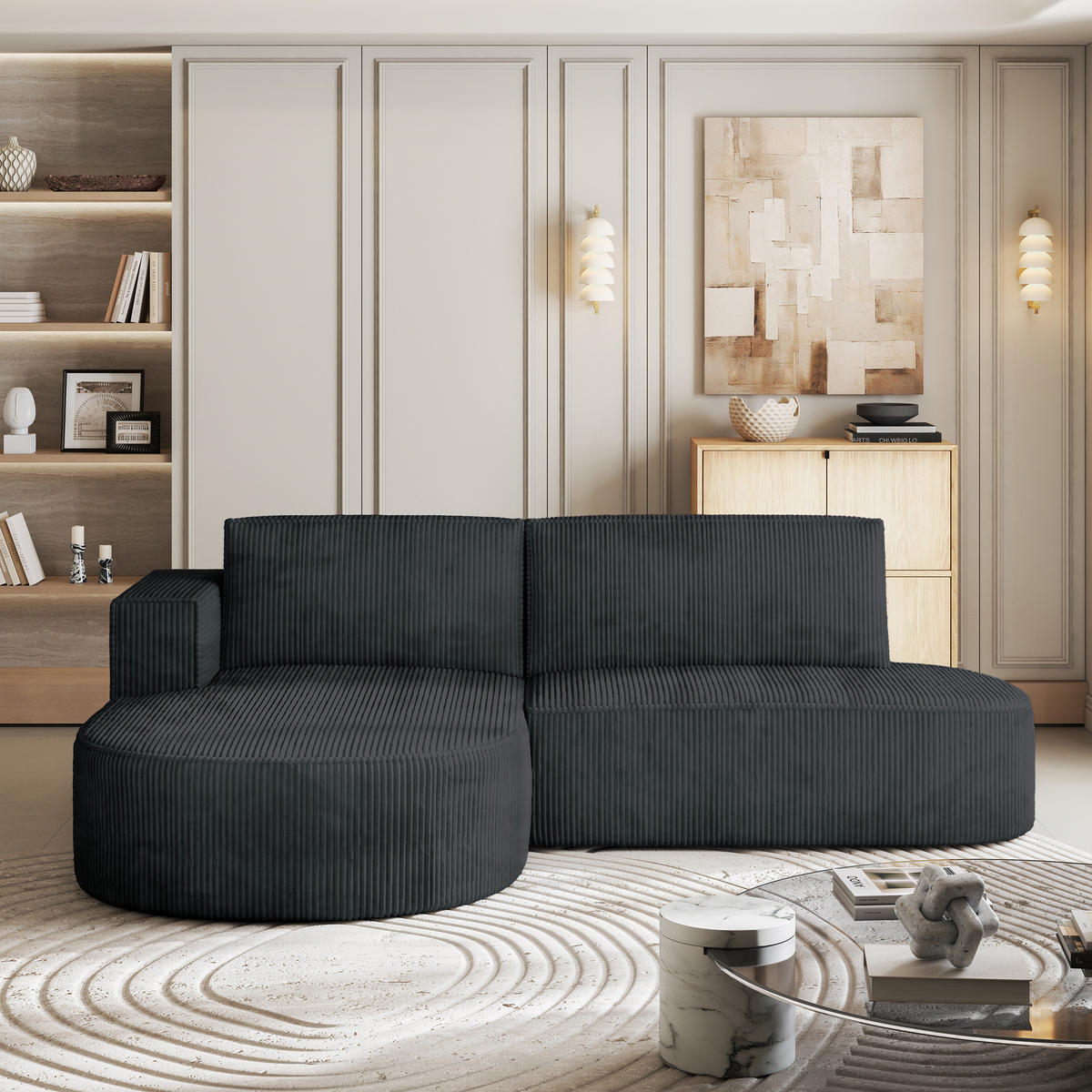 ROHOVÁ SEDAČKA CORTIO grafitová - šedá/grafitová, dřevo/textil (265/174cm) - MASSENO