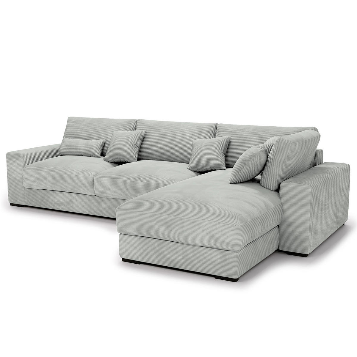 ECKSOFA mit Longchair - Hellgrau/Schwarz, Kunststoff/Textil (340/205cm) - home24