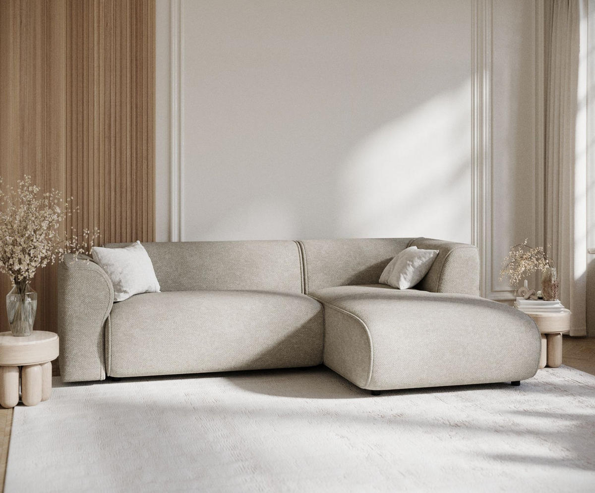 ECKSOFA Melani Greige Chenille-Stoff - Rechts Seite - Beige/Schwarz, Holz/Holzwerkstoff (162/256cm) - Maison de Reve