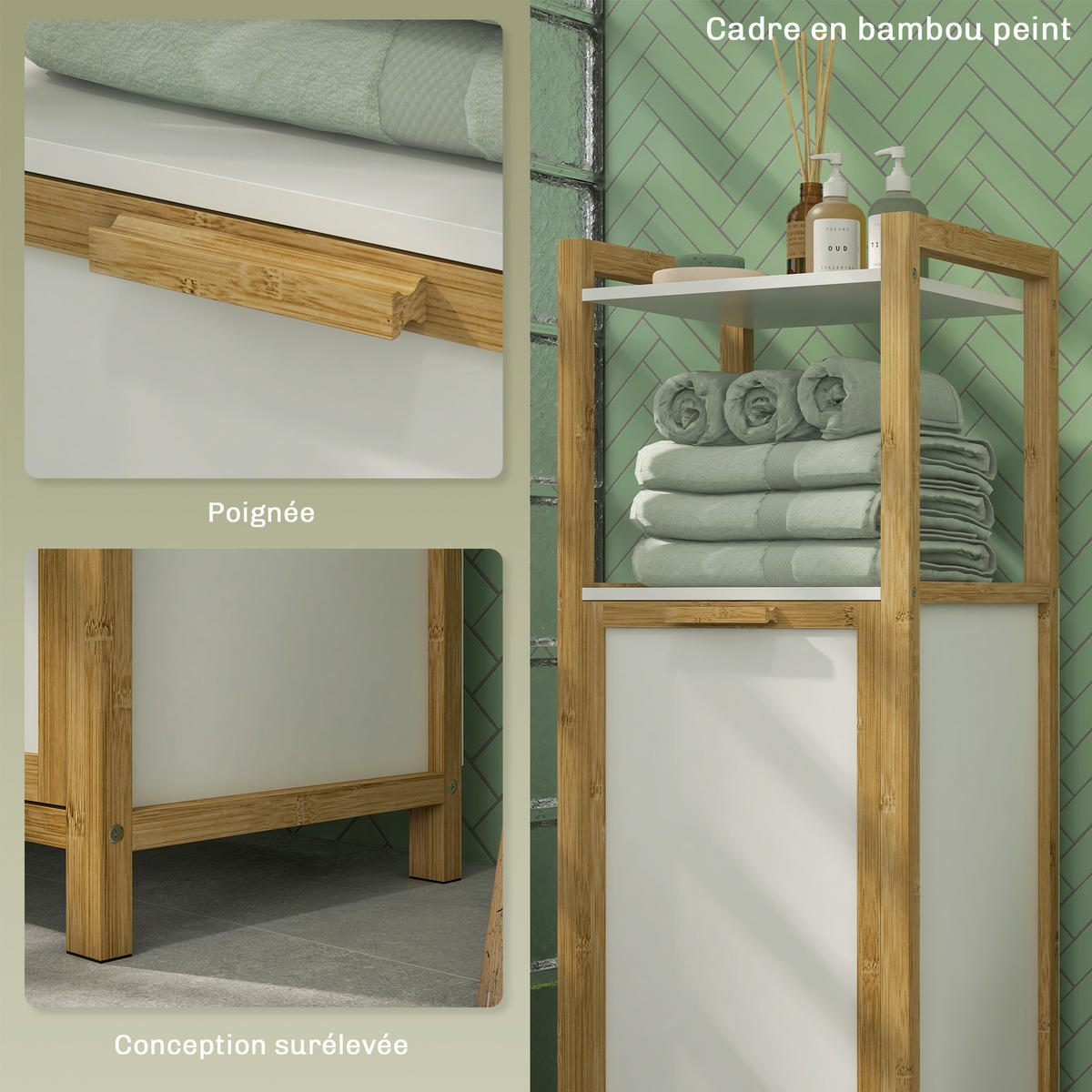 BADREGAL DE-17313 mit 2 Etagen & Wäschekorb Natur - Weiß, Naturmaterialien (40/95/30cm) - ComfortXL