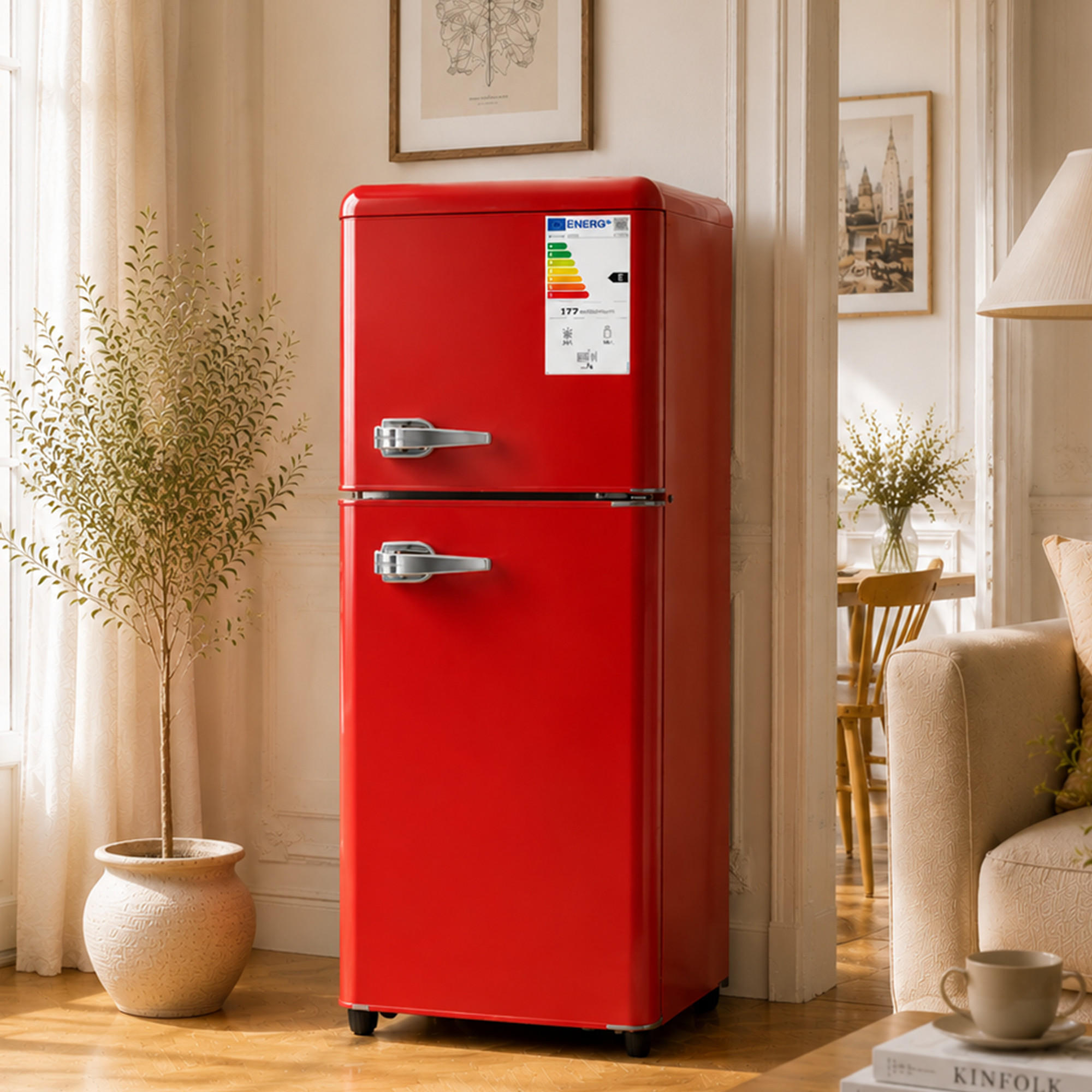 KÜHL-GEFRIER-KOMBINATION 112 l, 72 l Kühlvolumen, 40 l Gefriervolumen, Energieeffizienzklasse E, Rot - Rot, Metall (48.5/67/41cm) - FOHERE