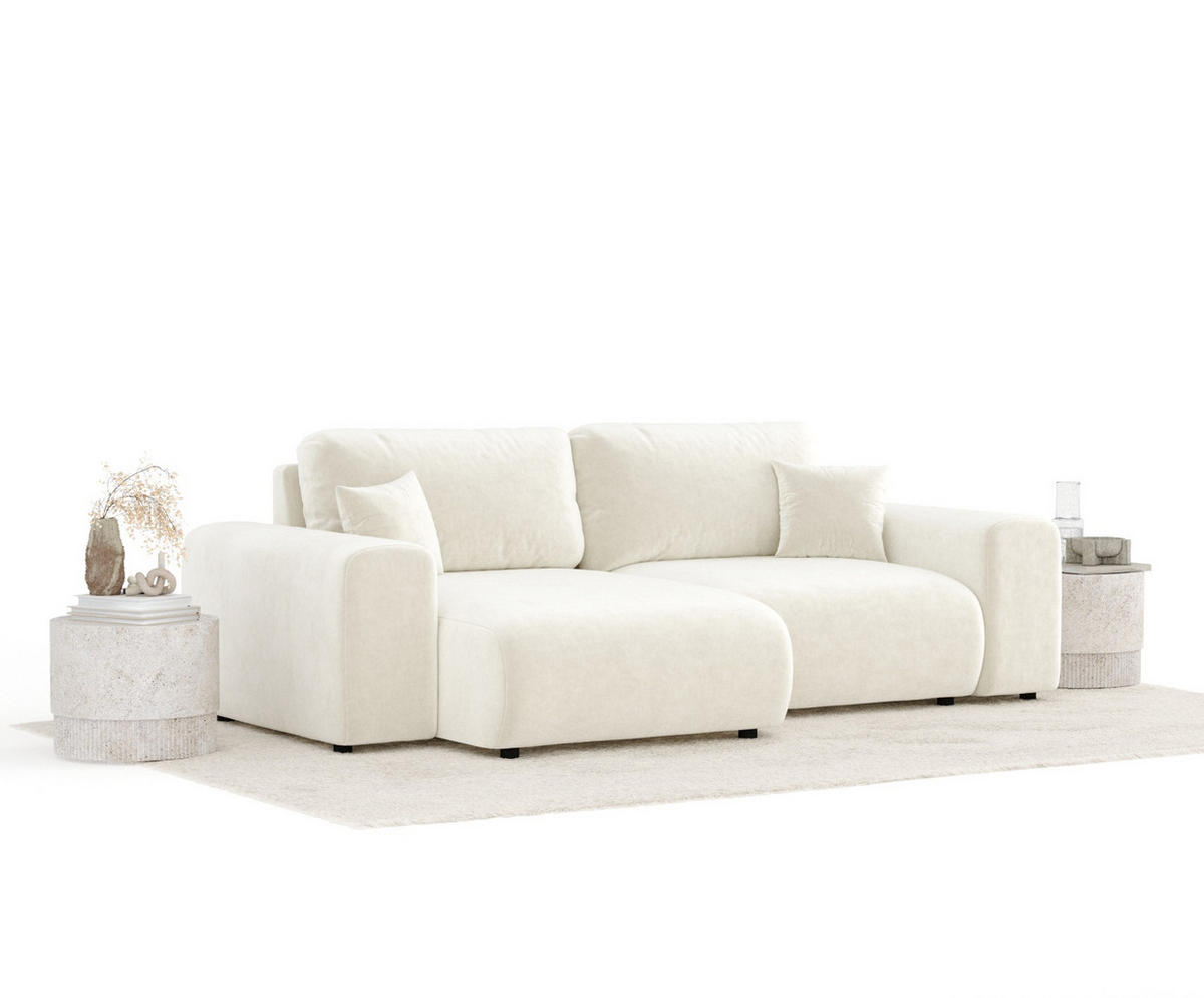ECKSOFA Zanzibar Creme Samtstoff - Creme/Schwarz, Holz/Holzwerkstoff (237/144cm) - Maison de Reve